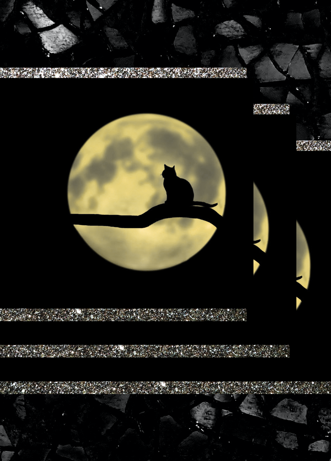 black cat silhouette with full moon