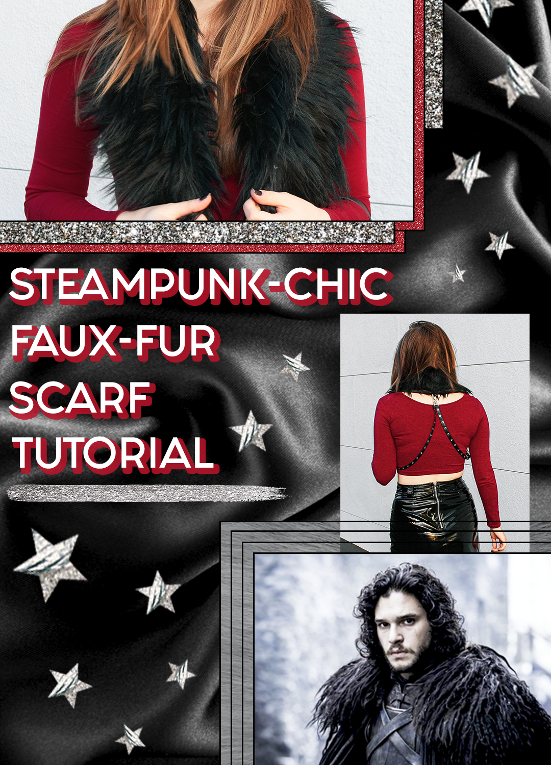 steampunk Jon snow scarf tutorial with black fur