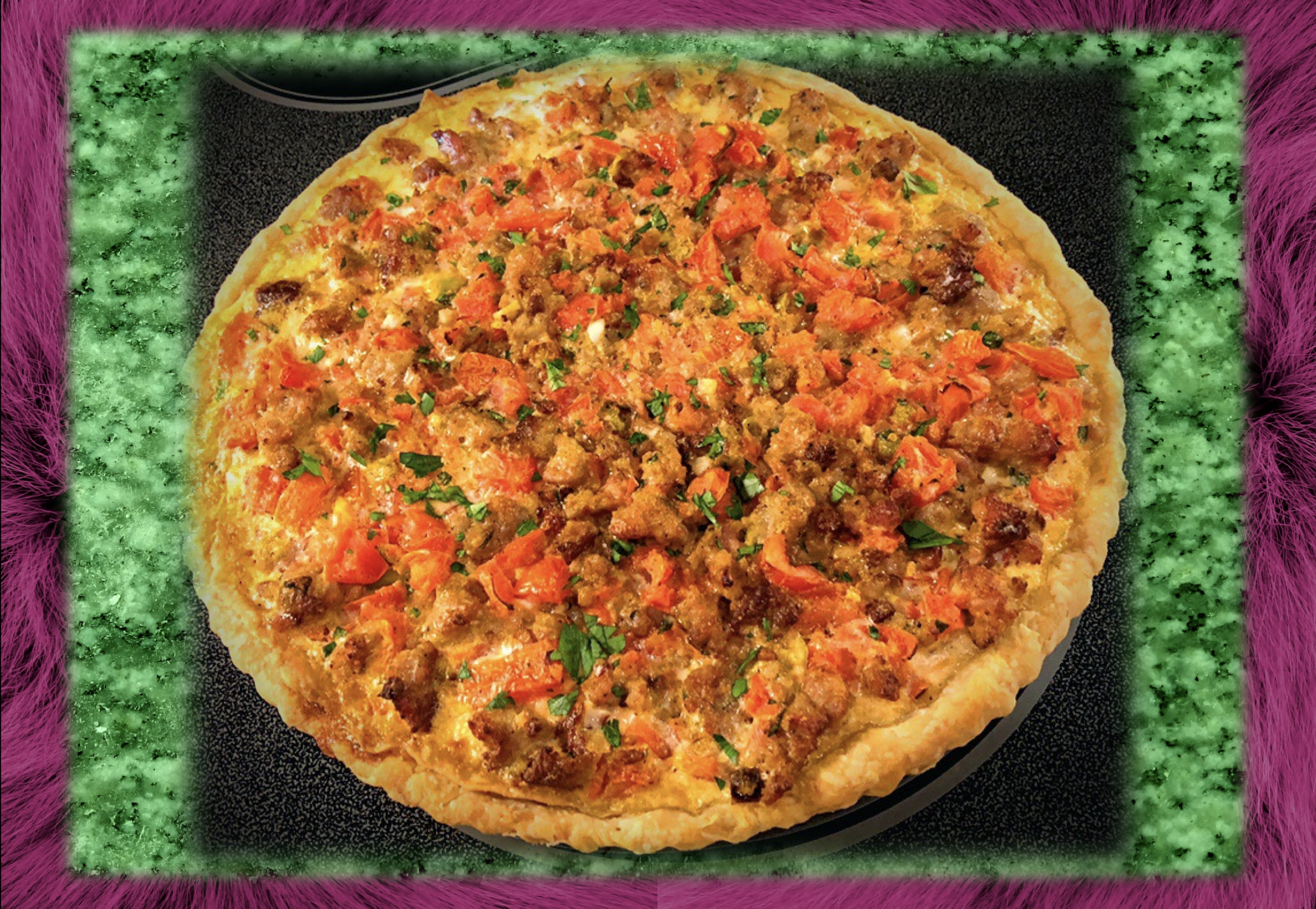 hatch Chile savory sausage and cheese tart