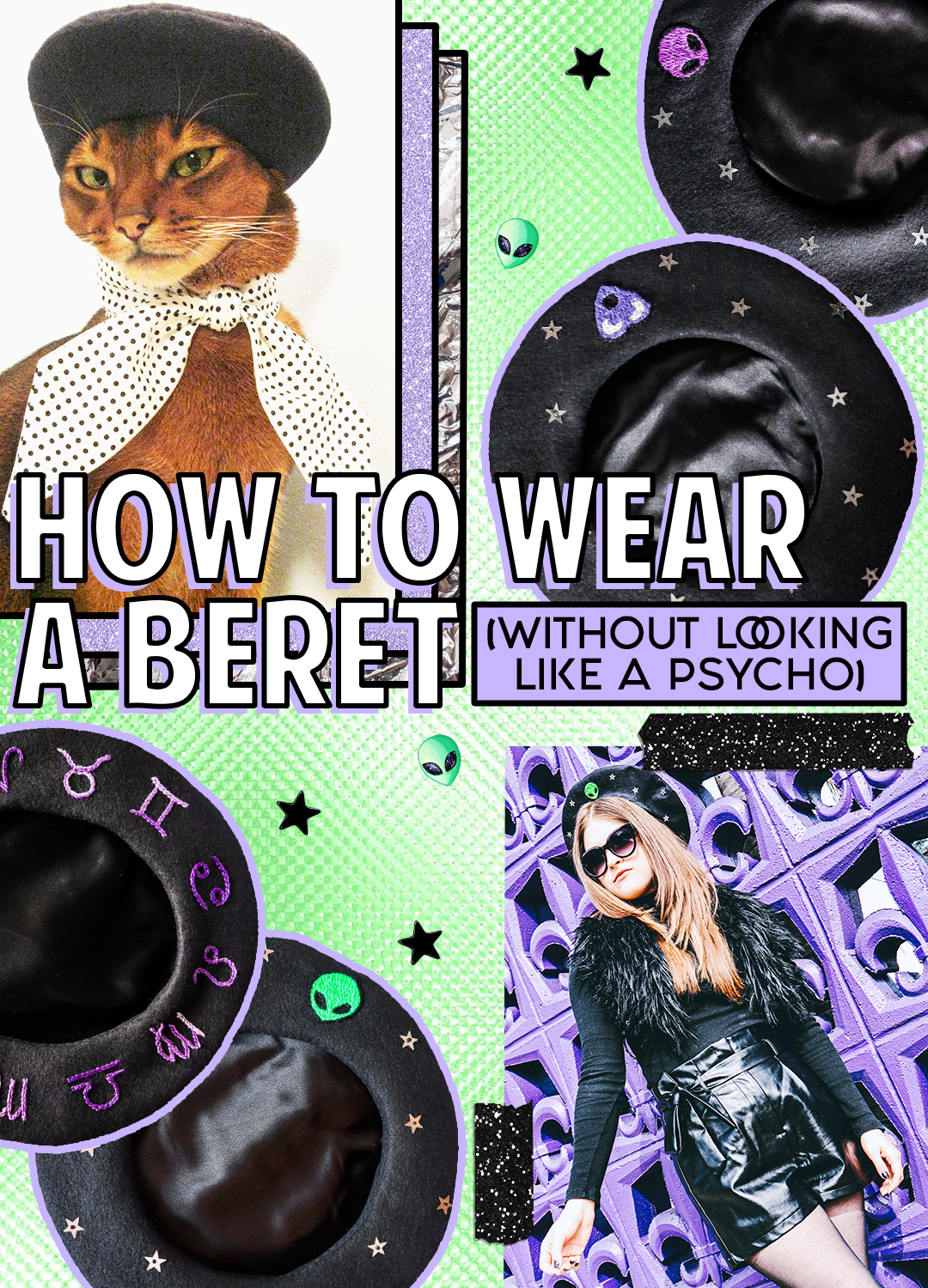 how to wear a beret cat wearing beret green and purple