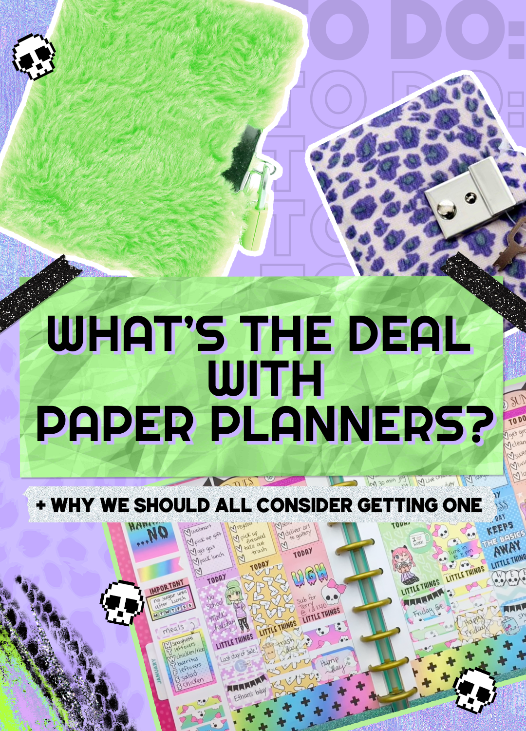paper planner trend furry retro diary green purple